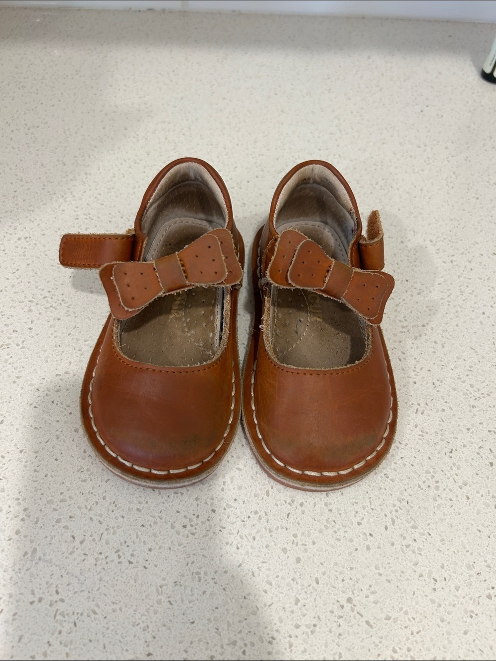 Toddler L’AMOUR  Leather Mary Jane Shoes with Bow Strap - Brown